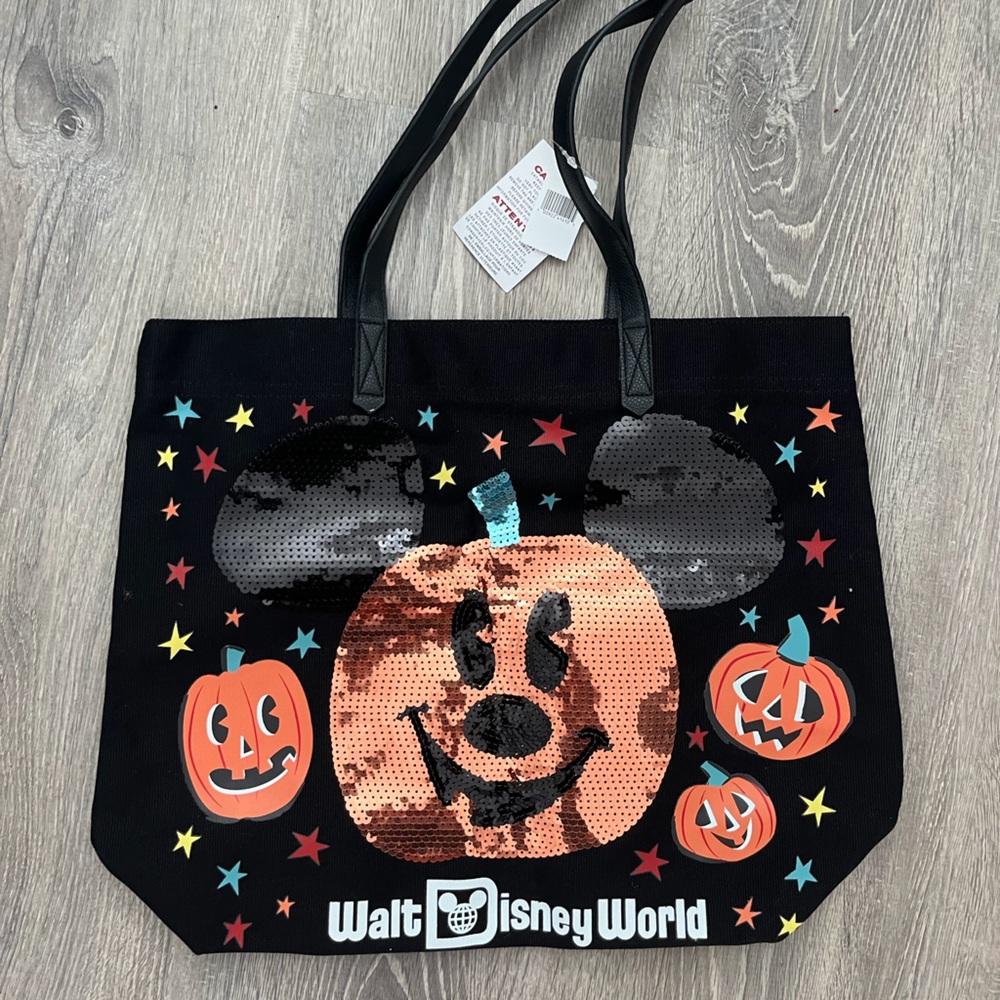 Walt Disney World Halloween Sequins Pumpkin Mickey Mouse New Tote Bag